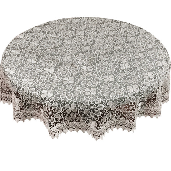 Krémový okrúhly dekoračný obrus s ozdobným lemom