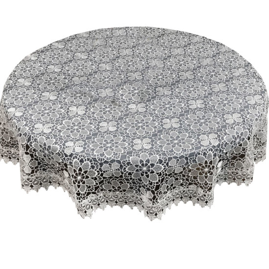 Biely okrúhly dekoračný obrus s ozdobným lemom