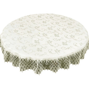 Svetlo krémový okrúhly dekoračný obrus s ozdobným lemom