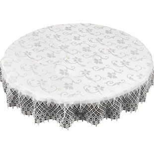 Biely okrúhly dekoračný obrus s ozdobným lemom
