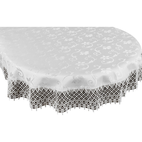Biely oválny dekoračný obrus s ozdobným lemom