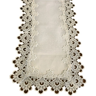 Béžový dekoračný behúň na stôl s čipkou
