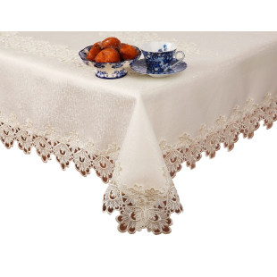 Dekoračný krémový obrus na stôl s čipkou