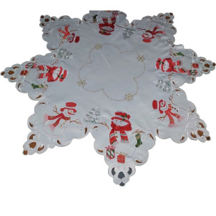 Dekoračný obrus v tvare hviezdy s vianočnou výšivkou v krémovej farbe