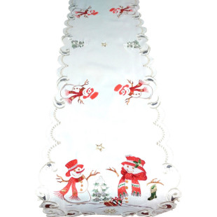 Obdĺžnikový vianočný behúň s výšivkou snehuliakov