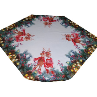 Štvorcový zamatový vianočný behúň s potlačou sobov