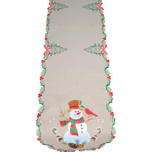 Vianočný behúň s výšivkou snehuliakov v béžovej farbe