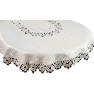 Obrus oválny v bielej farbe s čipkovaným lemom