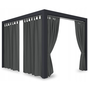 Záves so zavesením na pásky nepremokavý na terasu/altánok v grafitovo sivej farbe so stuhou na uviazanie