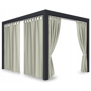 Záves so zavesením na pásky nepremokavý na terasu/altánok v béžovej farbe so stuhou na uviazanie