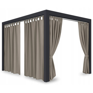 Záves so zavesením na pásky nepremokavý na terasu/altánok v hnedo béžovej farbe so stuhou na uviazanie