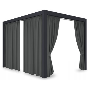 Záves so zavesením na tunel nepremokavý na terasu/altánok v grafitovo sivej farbe so stuhou na uviazanie