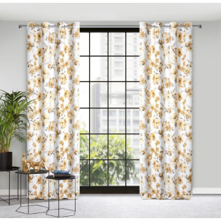 Zatemňujúci BLACKOUT záves so zavesením na kruhy v bielej farbe s béžovými kvetmi
