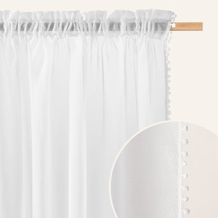 Záclona s riasiacou páskou s guličkovým lemom v bielej farbe