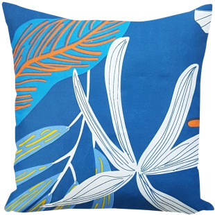 Dekoračná obliečka na vankúš v modrej farbe s rastlinným motívom