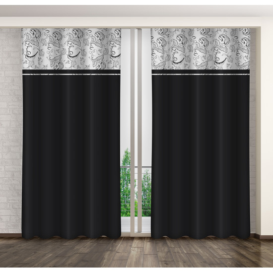 Dvojfarebný čierno - biely záves so zavesení na háčiky