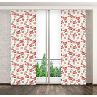 Biely panelový dekoračný záves s motívom červených kvetov