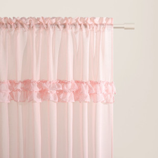 Záclona FRILLA na francúzske okno v púdrovo ružovej farbe s riasiacou páskou