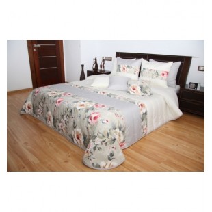 Krémovo sivý prešívaný elegantný prehoz na posteľ s kvetinovým motívom