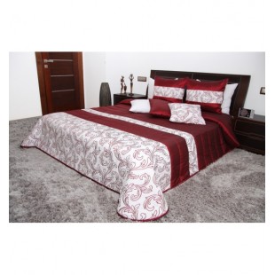 Bordovo biely elegantný dekoračný prehoz na posteľ s ornamentami