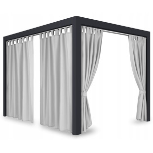 Záves so zavesením na pásky nepremokavý na terasu/altánok v svetlo sivej farbe so stuhou na uviazanie