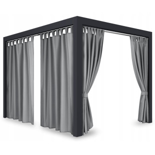 Záves so zavesením na pásky nepremokavý na terasu/altánok v tmavo sivej farbe so stuhou na uviazanie