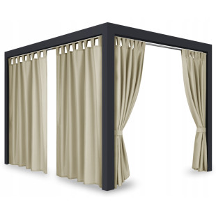 Záves so zavesením na pásky nepremokavý na terasu/altánok v béžovej farbe so stuhou na uviazanie