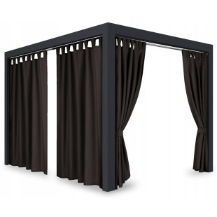 Záves so zavesením na pásky nepremokavý na terasu/altánok v hnedej farbe so stuhou na uviazanie