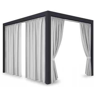 Záves so zavesením na tunel nepremokavý na terasu/altánok v svetlo sivej farbe so stuhou na uviazanie