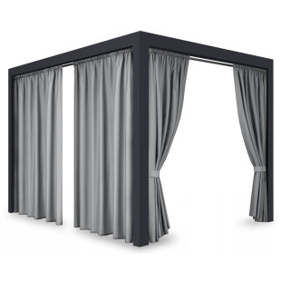 Záves so zavesením na tunel nepremokavý na terasu/altánok v sivej farbe so stuhou na uviazanie