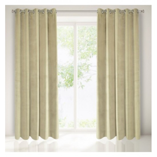 Matný béžový záves na okno so zavesením na kruhy