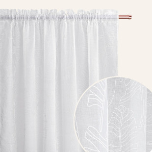Záclona biela s listovým vzorom FLORY s riasiacou páskou
