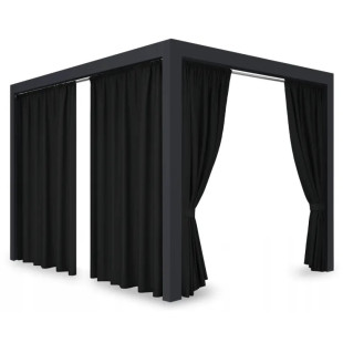 Záves so zavesením na tunel nepremokavý na terasu/altánok v čiernej farbe so stuhou na uviazanie