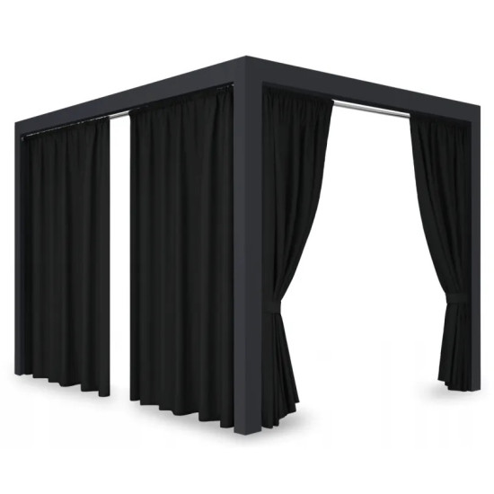 Záves so zavesením na tunel nepremokavý na terasu/altánok v čiernej farbe so stuhou na uviazanie