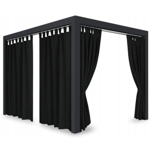 Záves so zavesením na pásky nepremokavý na terasu/altánok v čiernej farbe so stuhou na uviazanie
