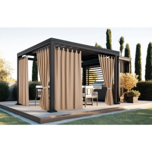 Nepremokavý záhradný záves s trakmi do altánku/na terasu so stuhou v béžovej farbe