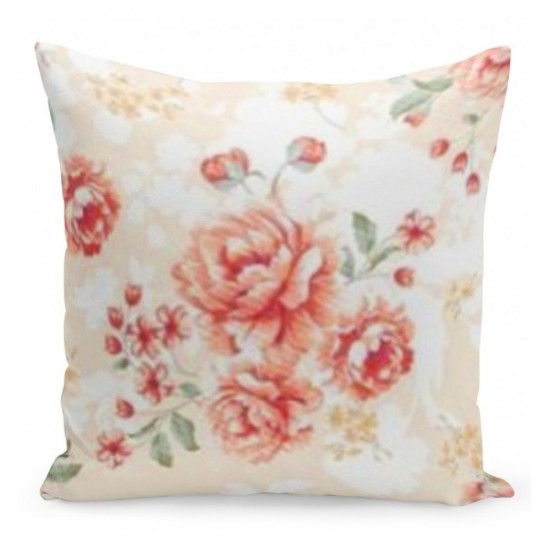 Béžovo oranžová obliečka na vankúš s kvetinovým motívom