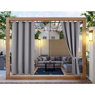 Nepremokavý záhradný záves so zavesením na kruhy do altánku/na terasu so stuhou v sivej farbe