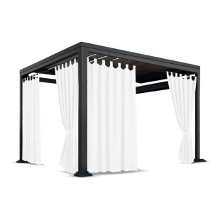 Záves so zavesením na pásky nepremokavý na terasu/altánok v bielej farbe so stuhou na uviazanie