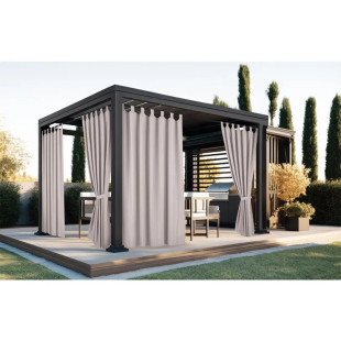 Nepremokavý záhradný záves s trakmi do altánku/na terasu so stuhou v pieskovej farbe