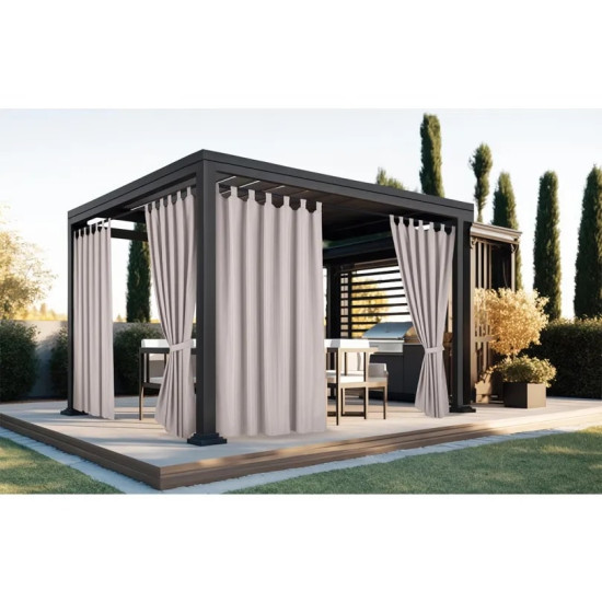 Nepremokavý záhradný záves s trakmi do altánku/na terasu so stuhou v pieskovej farbe