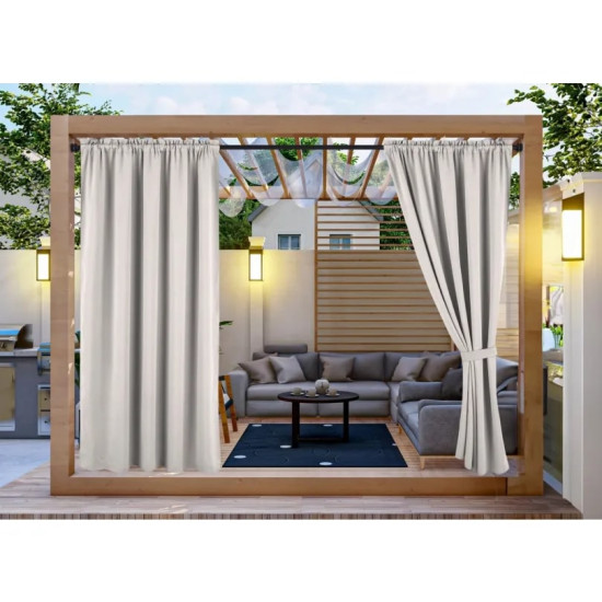 Vodeodolný záhradný záves so zavesením na tunel do altánku/na terasu v pieskovej farbe