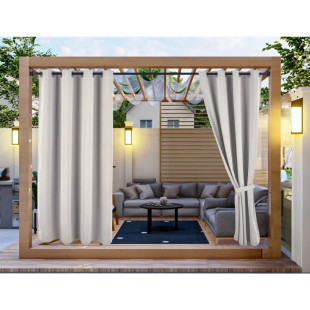 Nepremokavý záhradný záves so zavesením na kruhy do altánku/na terasu so stuhou v pieskovej farbe
