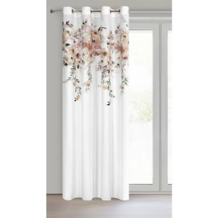 Biely záves s béžovými kvetmi so zavesením na kruhy