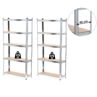 Sada dvoch 5 policových regálov 180x90x40 cm