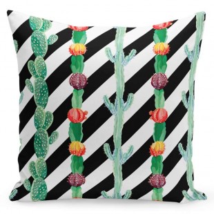 Čiernobiela obliečka na vankúš s kaktusmi
