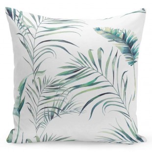 Bielo zelená obliečka na vankúš s motívom palmových listov
