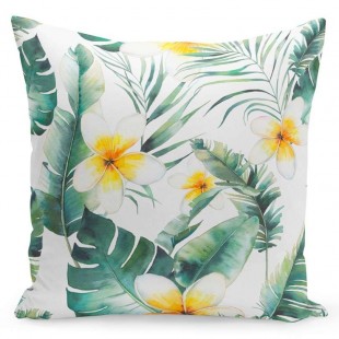 Zeleno biela obliečka na vankúš so žltými kvetmi