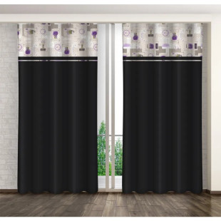 Čierny záves s levanduľovou potlačou