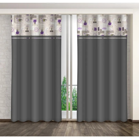 Sivý záves s levanduľovou potlačou